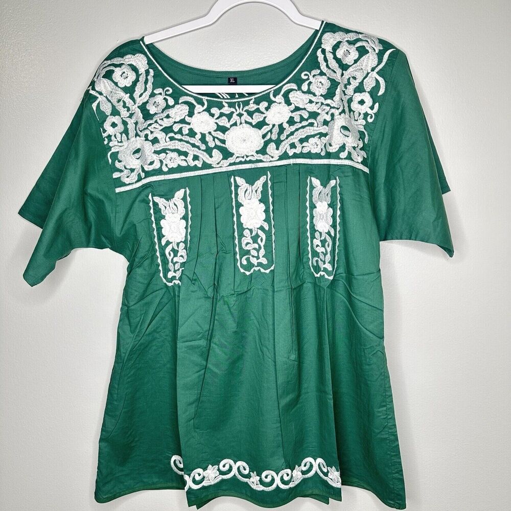 Spirit Dress Women’s Size XL MSU Spartan Embroidery Boho Floral Tunic Top Blouse